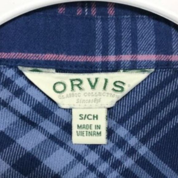 Orvis Flannel Shirt Women's Size XL Blue Plaid Pocket Long Sleeve Lightweight - Picture 8 of 8